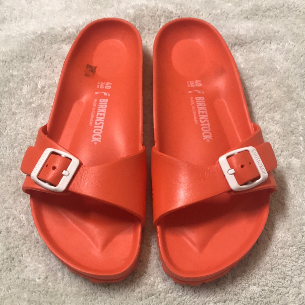Size 40 orange Birkenstock slides